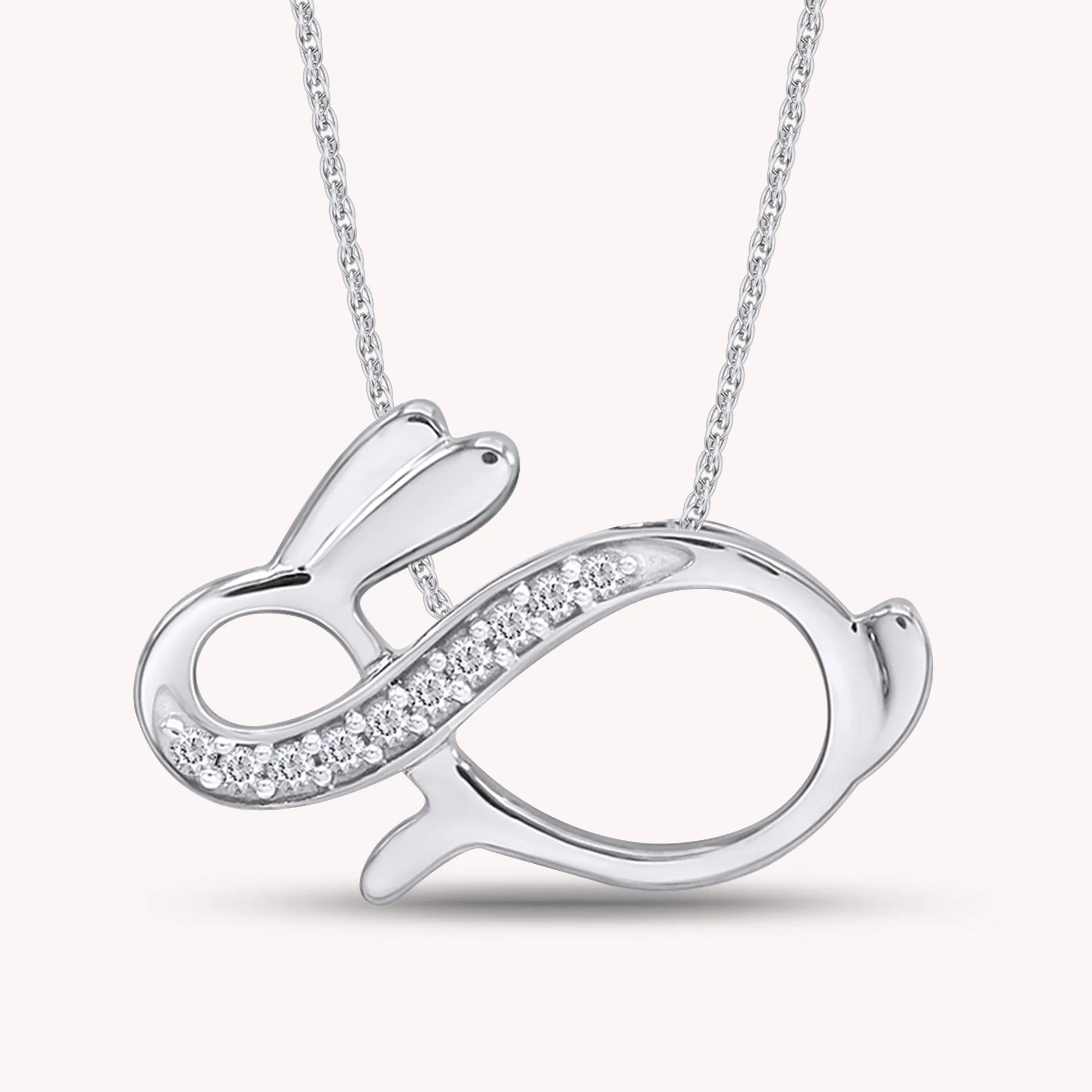 0.1 Carat White Natural Diamond Bunny Infinity Pendant Necklace