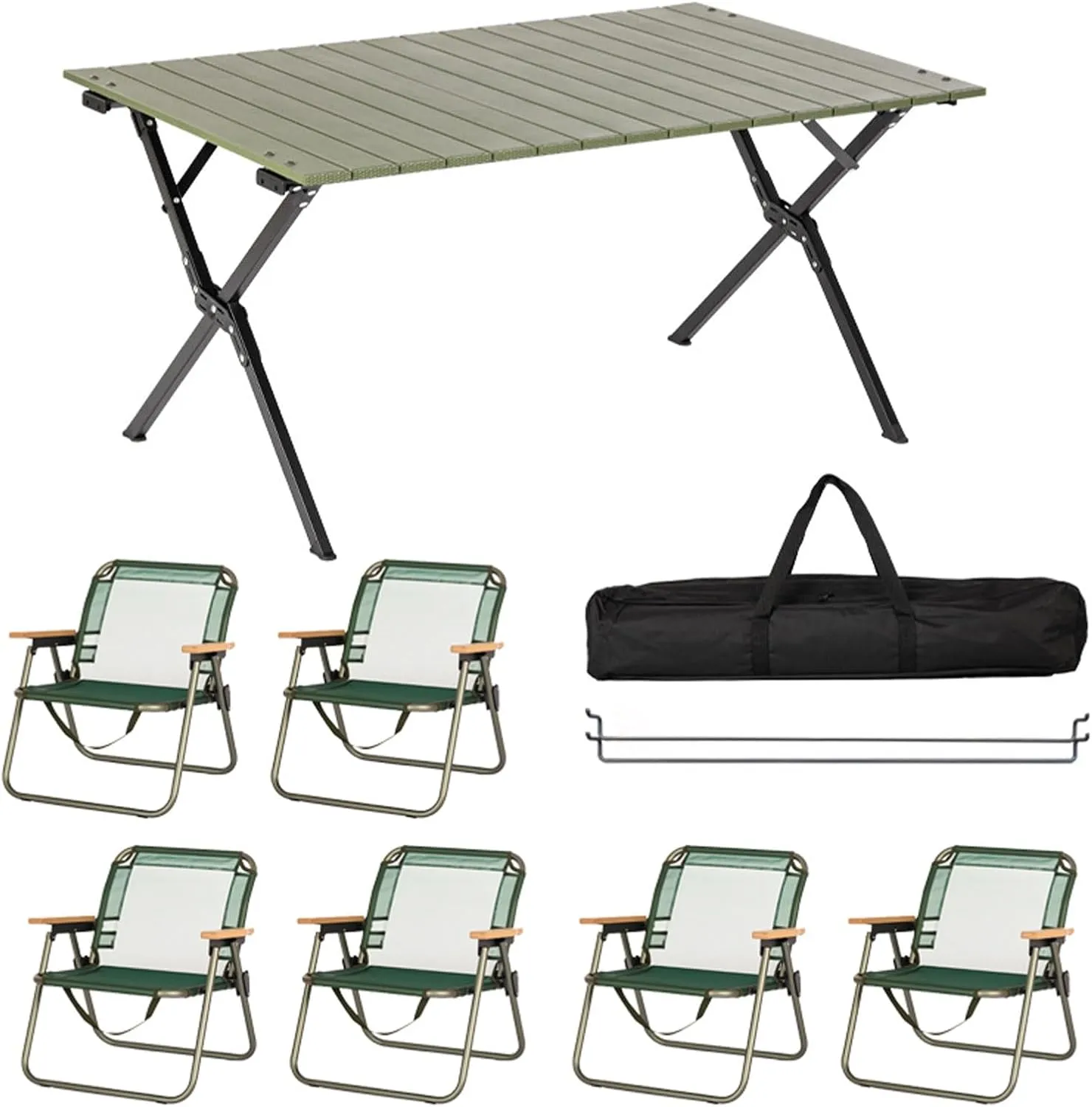 1 pcs Folding Table with 6 Chairs,Portable Folding Camping Table, Aluminum Folding Picnic Table Chairs for Indoor or Outdoor Use