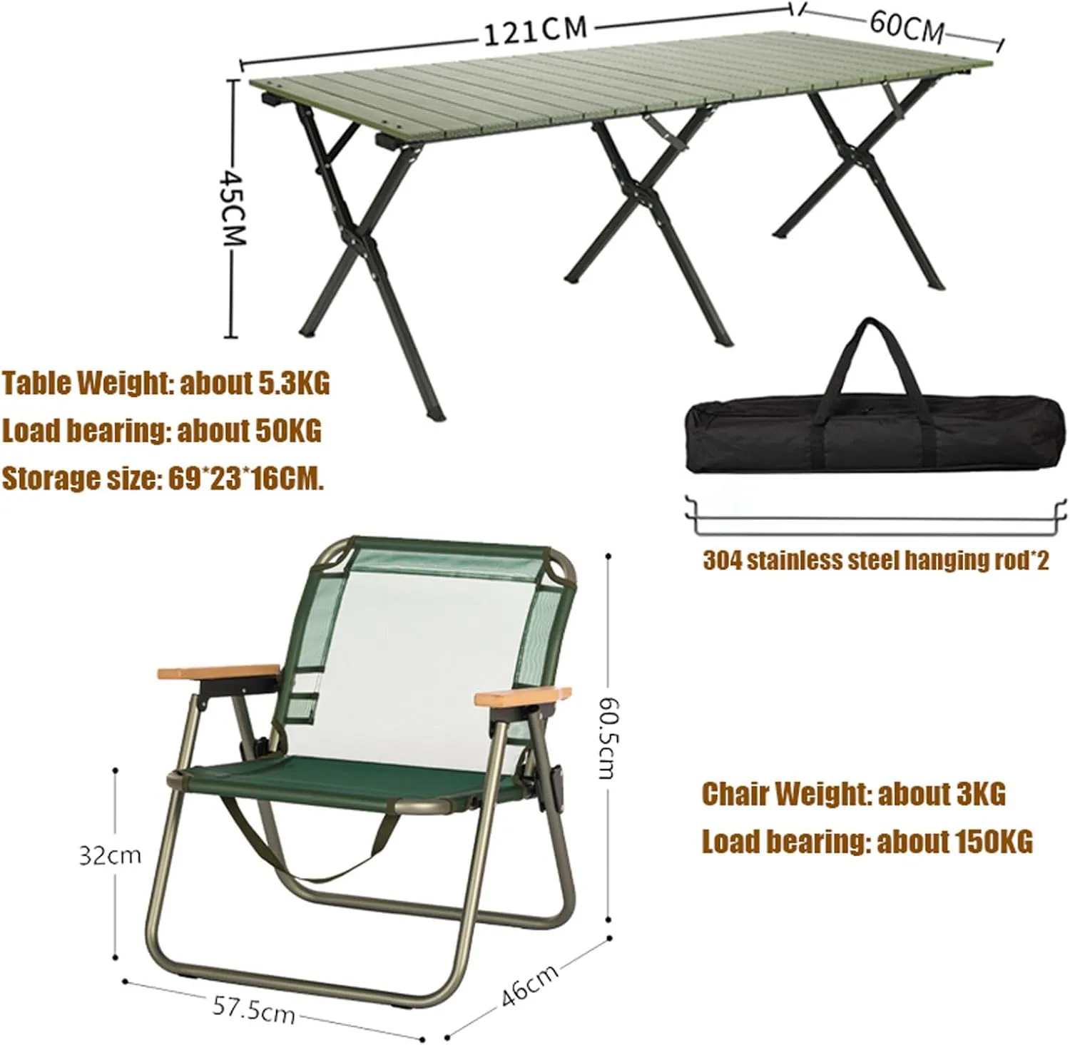1 pcs Folding Table with 6 Chairs,Portable Folding Camping Table, Aluminum Folding Picnic Table Chairs for Indoor or Outdoor Use