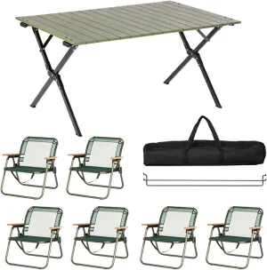 1 pcs Folding Table with 6 Chairs,Portable Folding Camping Table, Aluminum Folding Picnic Table Chairs for Indoor or Outdoor Use