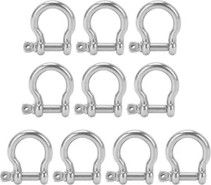 10 Stainless Steel Bow Shackles, Heavy Duty Bow Shackles, D Shaped Anchor Load Stainless Steel Shackles for Cam, Hiking and Rock Climbing M5