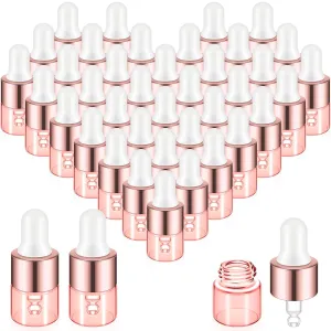 100 Pcs Mini Glass Oil Dropper Bottle Bulk, 1 ml Pink Rose Gold Essential Small Empty Bottles Sample Containers Perfume Liquid Vials with Cap for Traveling
