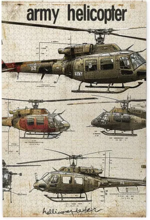 1000 Piece Jigsaw Puzzle - Helicopters Army Aircraft Military Vintage Wood Puzzle for Adults Teens Family Game Educational Toys Gifts