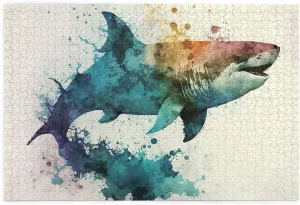 1000 Piece Jigsaw Puzzle Shark Ocean Sea Watercolor Art Vintage Wood Puzzle for Adults Teens Family Game Educational Toys Gifts