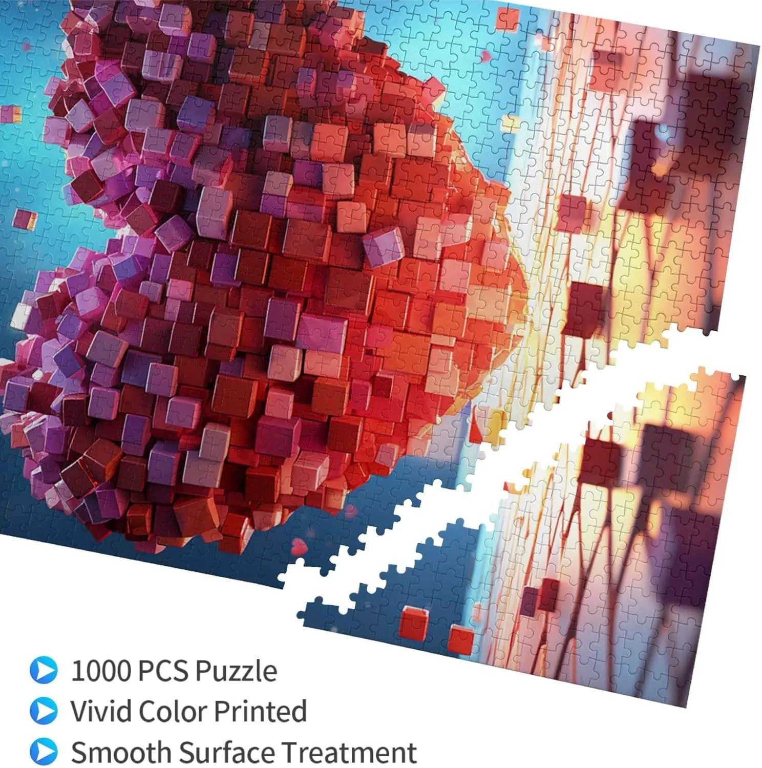 1000 Piece Jigsaw Puzzles for Adults Challenging Puzzle Wooden Picture Puzzle Personalized Custom Love Heart Cubes Wood Puzzle for Family Game Nights Gifts 29.5x19.7 inches Puzzle