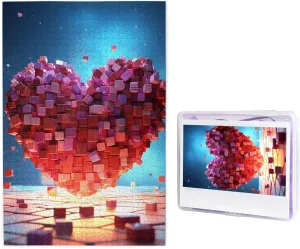 1000 Piece Jigsaw Puzzles for Adults Challenging Puzzle Wooden Picture Puzzle Personalized Custom Love Heart Cubes Wood Puzzle for Family Game Nights Gifts 29.5x19.7 inches Puzzle