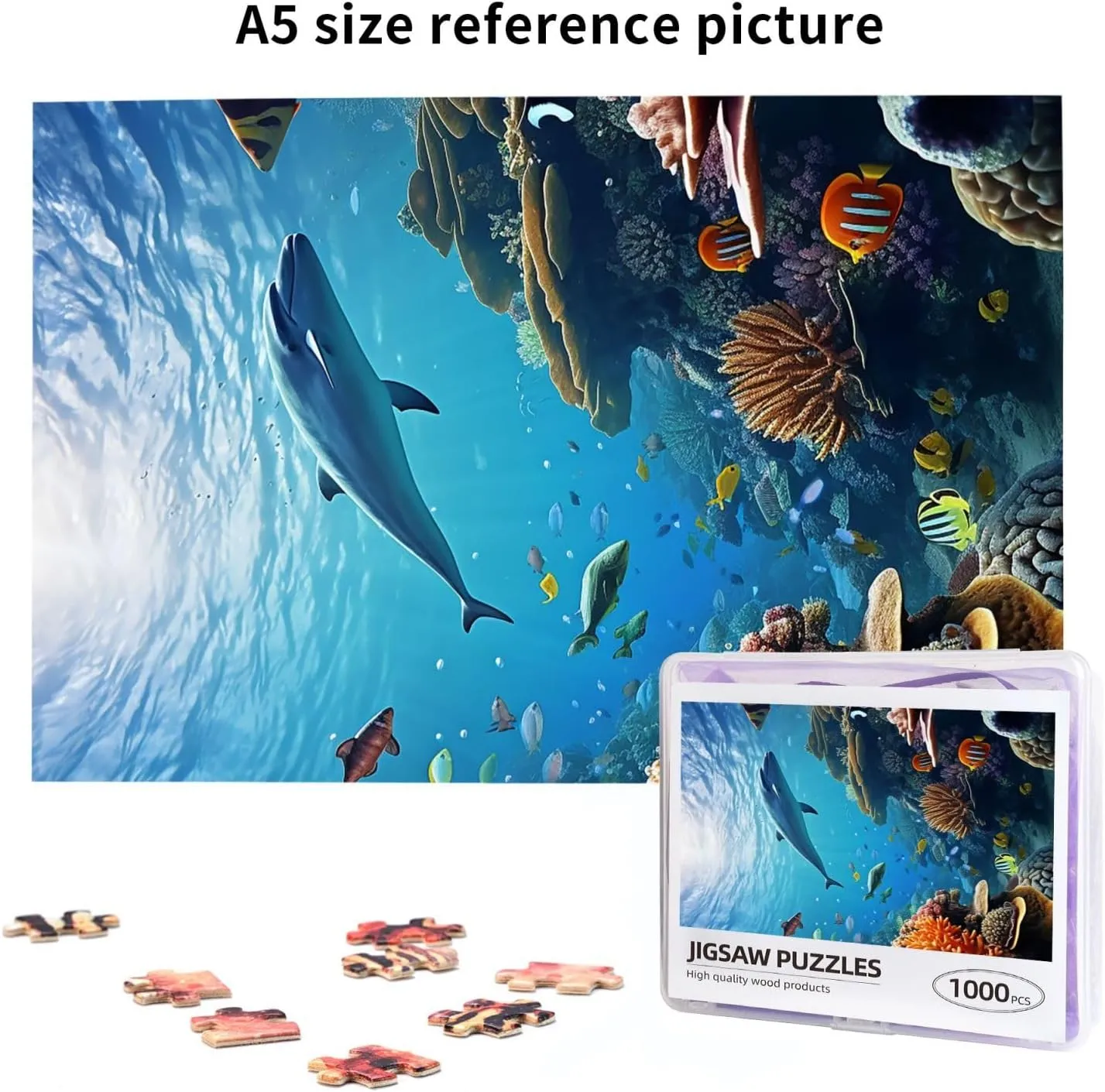 1000 Piece Jigsaw Puzzles for Adults Challenging Puzzle Wooden Picture Puzzle Personalized Custom Ocean Sea Seabed Coral Fish Wood Puzzle for Family Game Nights Gifts 29.5x19.7 inches Puzzle