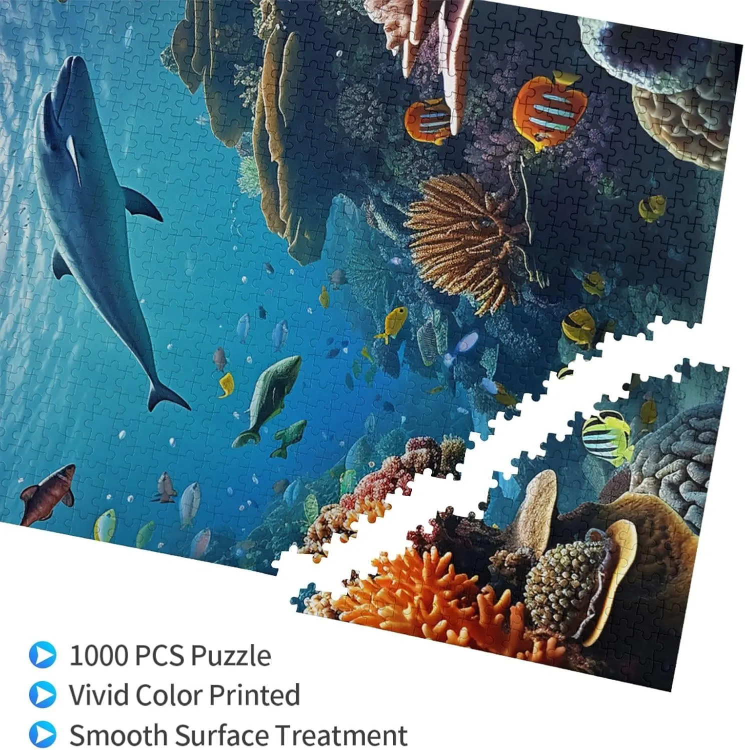 1000 Piece Jigsaw Puzzles for Adults Challenging Puzzle Wooden Picture Puzzle Personalized Custom Ocean Sea Seabed Coral Fish Wood Puzzle for Family Game Nights Gifts 29.5x19.7 inches Puzzle