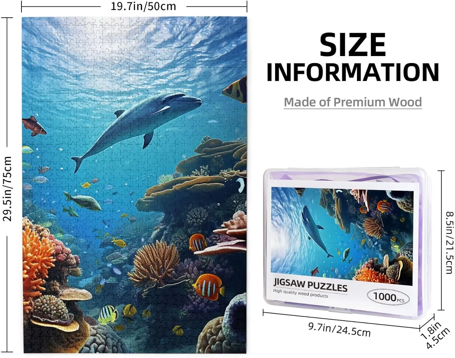 1000 Piece Jigsaw Puzzles for Adults Challenging Puzzle Wooden Picture Puzzle Personalized Custom Ocean Sea Seabed Coral Fish Wood Puzzle for Family Game Nights Gifts 29.5x19.7 inches Puzzle