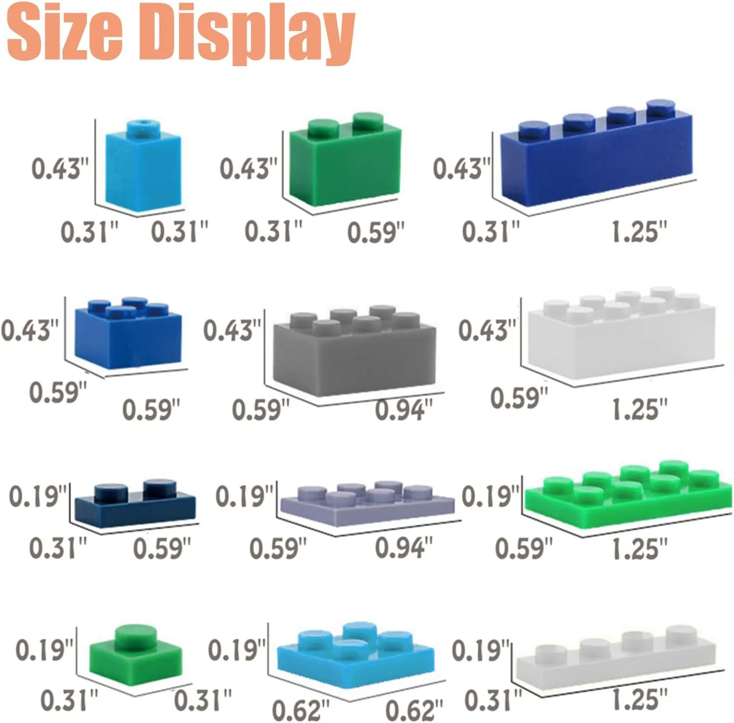 1000 Pieces Classic Building Bricks, Classic Stackable Base Plates, 3 6.3" x 6.3" Blue, Gray and Green Base Plates, Compatible with All Major Brands (Natural Colors)