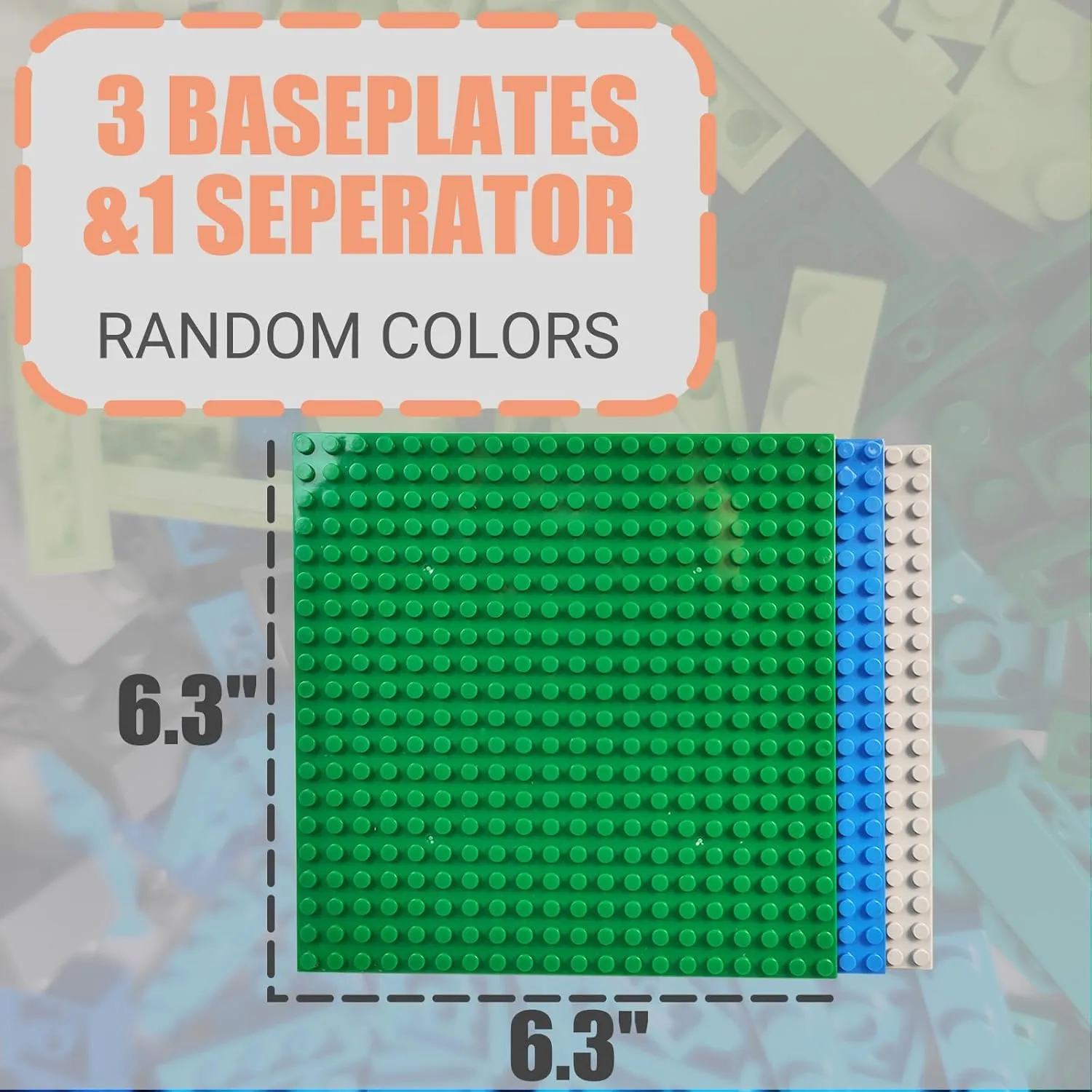 1000 Pieces Classic Building Bricks, Classic Stackable Base Plates, 3 6.3" x 6.3" Blue, Gray and Green Base Plates, Compatible with All Major Brands (Natural Colors)