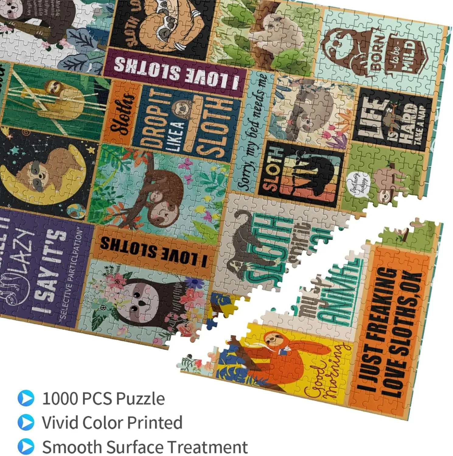 1000 Pieces Sloth Themed Jigsaw Puzzle,Fun Educational Toy for Kids Ages 12,Teens & Families.Educational Games Home Decoration Puzzle,Size 29.5” X 19.7” (Have Box)