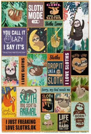 1000 Pieces Sloth Themed Jigsaw Puzzle,Fun Educational Toy for Kids Ages 12,Teens & Families.Educational Games Home Decoration Puzzle,Size 29.5” X 19.7” (Have Box)
