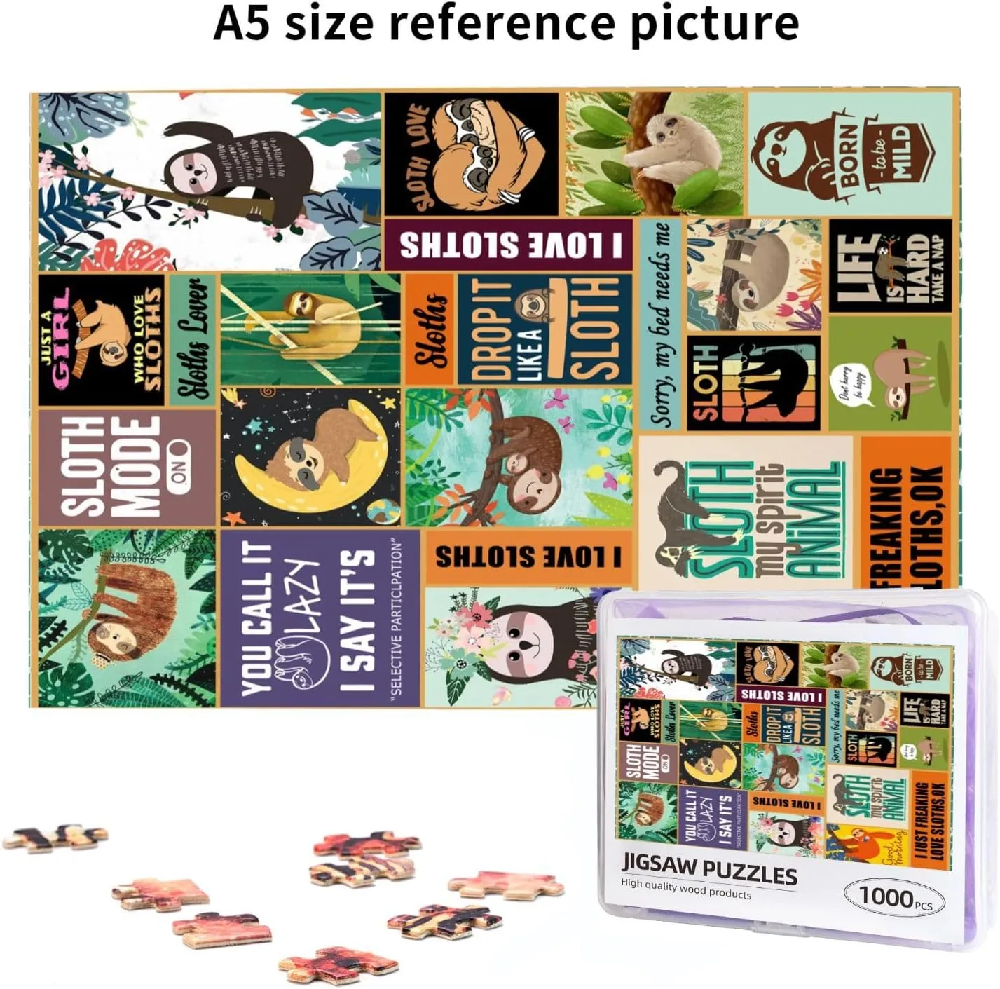 1000 Pieces Sloth Themed Jigsaw Puzzle,Fun Educational Toy for Kids Ages 12,Teens & Families.Educational Games Home Decoration Puzzle,Size 29.5” X 19.7” (Have Box)