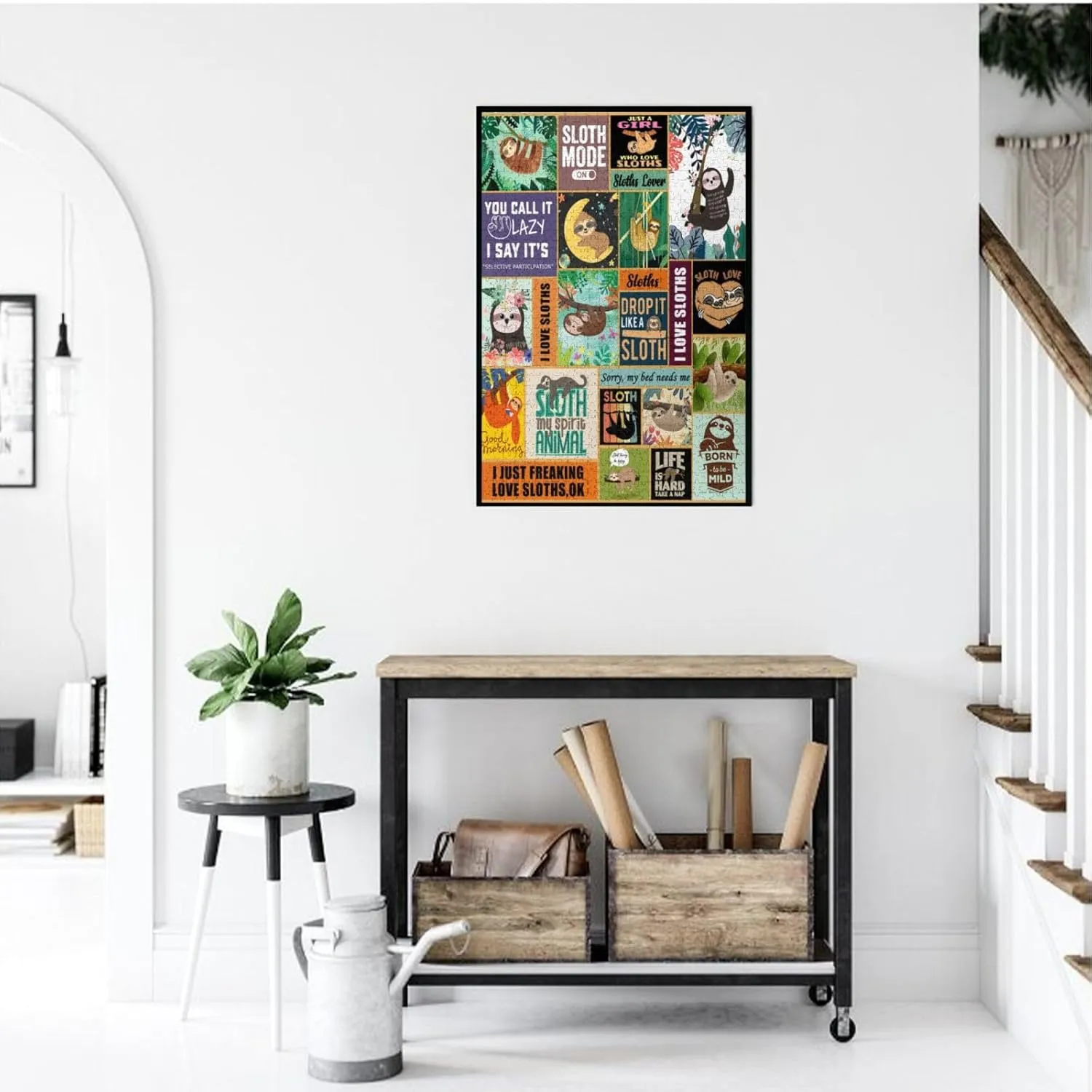 1000 Pieces Sloth Themed Jigsaw Puzzle,Fun Educational Toy for Kids Ages 12,Teens & Families.Educational Games Home Decoration Puzzle,Size 29.5” X 19.7” (Have Box)