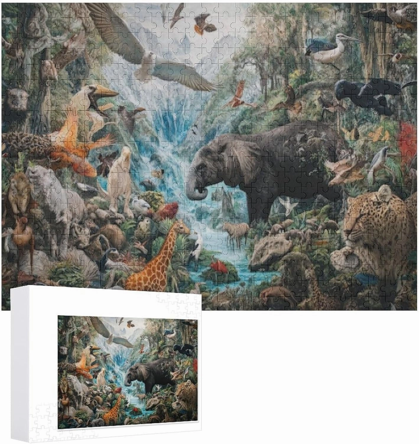 1000 Piece Jigsaw Puzzle an Elephant is Surrounded by Fish and Birds Jigsaw Puzzles Home Decor Educational Games Large Puzzle Game Toys Gift Christmas