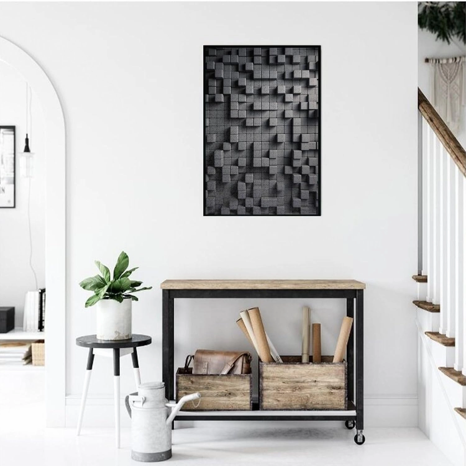 1000 Piece Jigsaw Puzzles for Adults Challenging Puzzle Wooden Picture Puzzle Personalized Custom Gray Cube Wood Puzzle for Family Game Nights Gifts 29.5x19.7 inches Puzzle