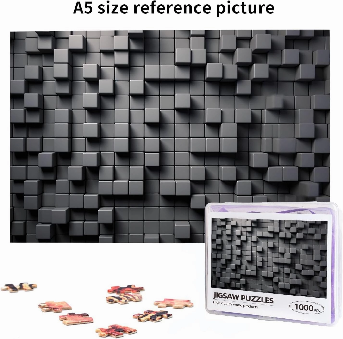 1000 Piece Jigsaw Puzzles for Adults Challenging Puzzle Wooden Picture Puzzle Personalized Custom Gray Cube Wood Puzzle for Family Game Nights Gifts 29.5x19.7 inches Puzzle