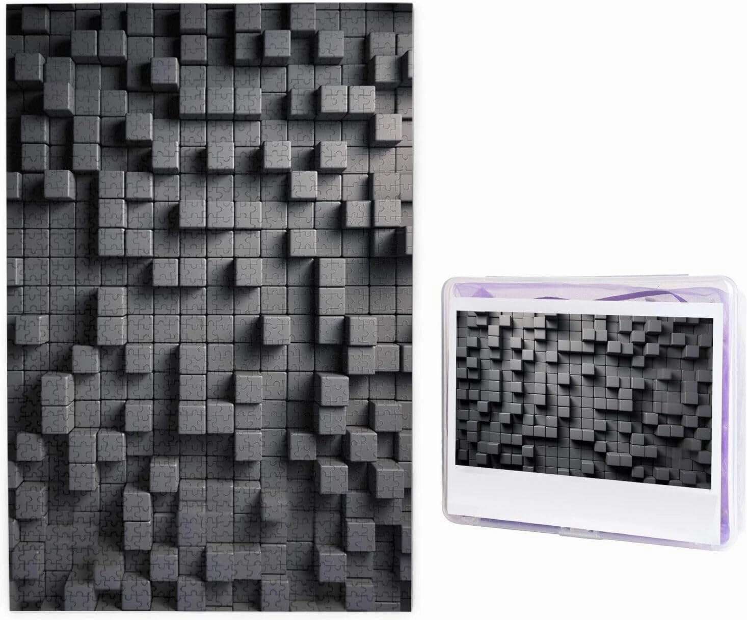 1000 Piece Jigsaw Puzzles for Adults Challenging Puzzle Wooden Picture Puzzle Personalized Custom Gray Cube Wood Puzzle for Family Game Nights Gifts 29.5x19.7 inches Puzzle