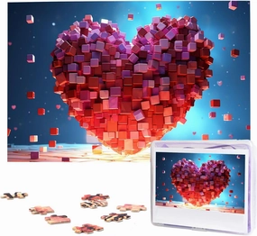 1000 Piece Jigsaw Puzzles for Adults Challenging Puzzle Wooden Picture Puzzle Personalized Custom Love Heart Cubes Wood Puzzle for Family Game Nights Gifts 29.5x19.7 inches Puzzle