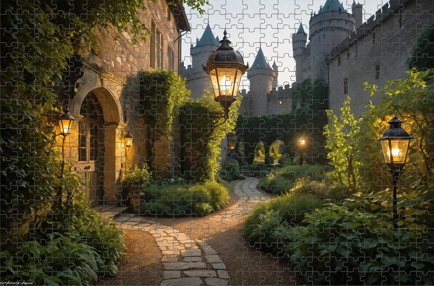 1000 Pieces Puzzle for Adults Japanese Castle Courtyard Lantern Light Wooden Jigsaw Puzzles School Supplies Educational Creative Gift