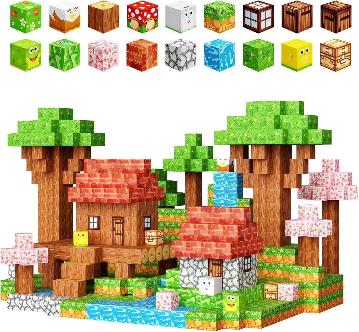 100PCS Magnetic Blocks - Magnetic Tiles Building Blocks, Build Forest World Set, STEM Montessori Sensory Toys for Kids Boys Girls Ages 3-5 6-8 Easter Christmas Birthday Gifts (1INCH/2.5CM)