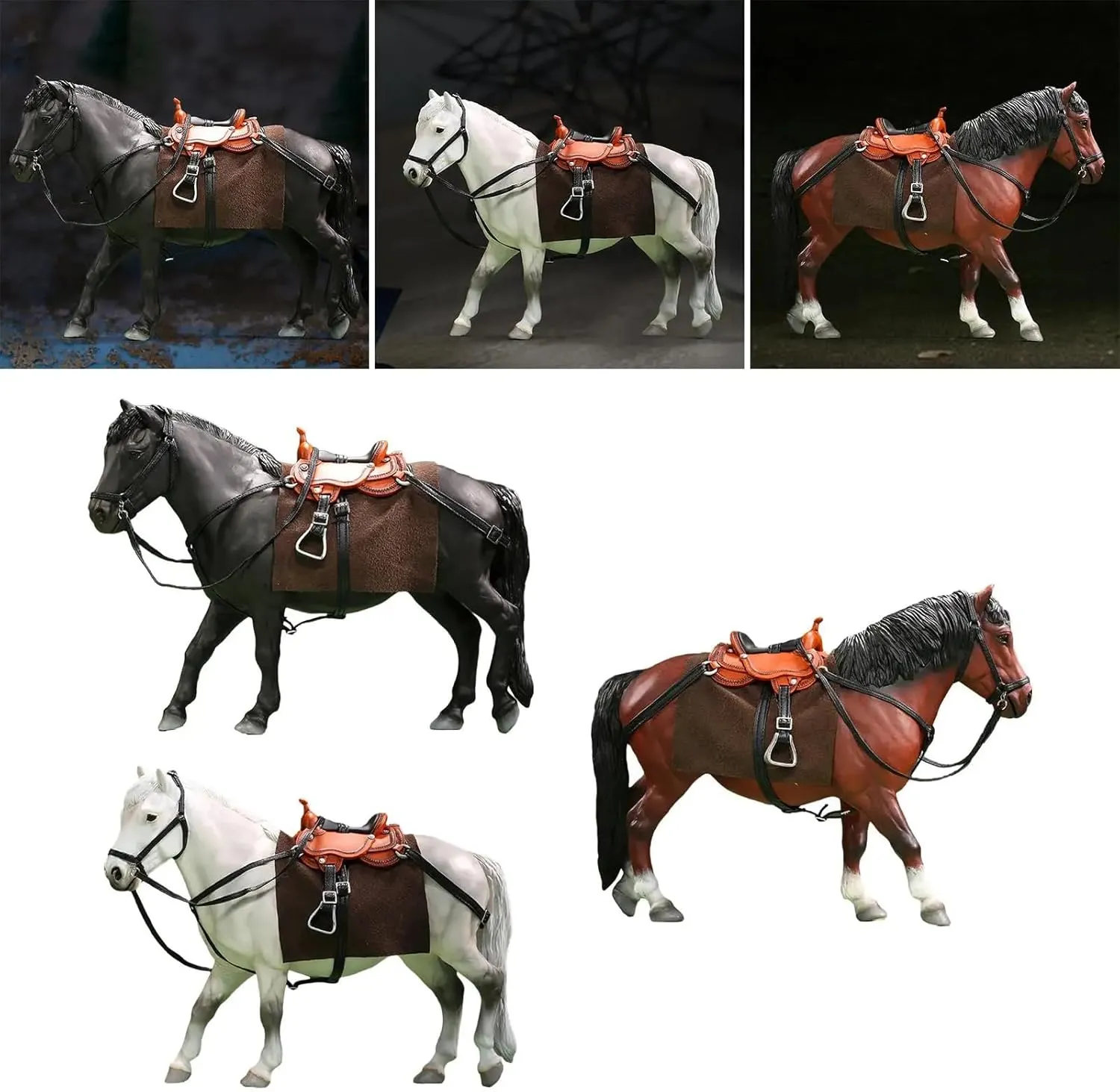 1/12 Pack Horse Model Figurine Action Figure with Harness Dollhouses Accessories Display Decoration