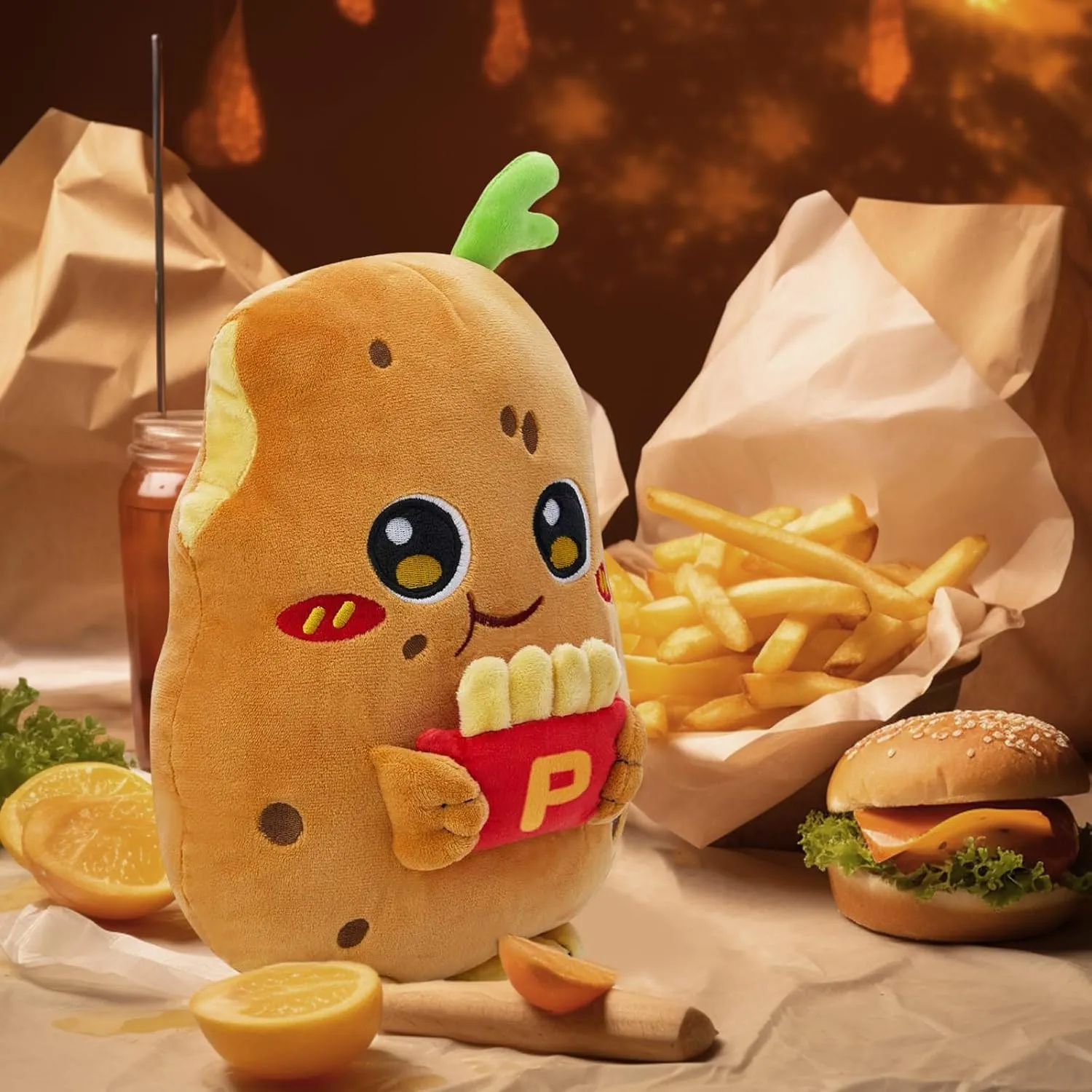 12-Inch Kawaii Potato Plush with French Fries Potato Stuffed Animal Soft Plush Food Toys for Kids Birthday Gifts