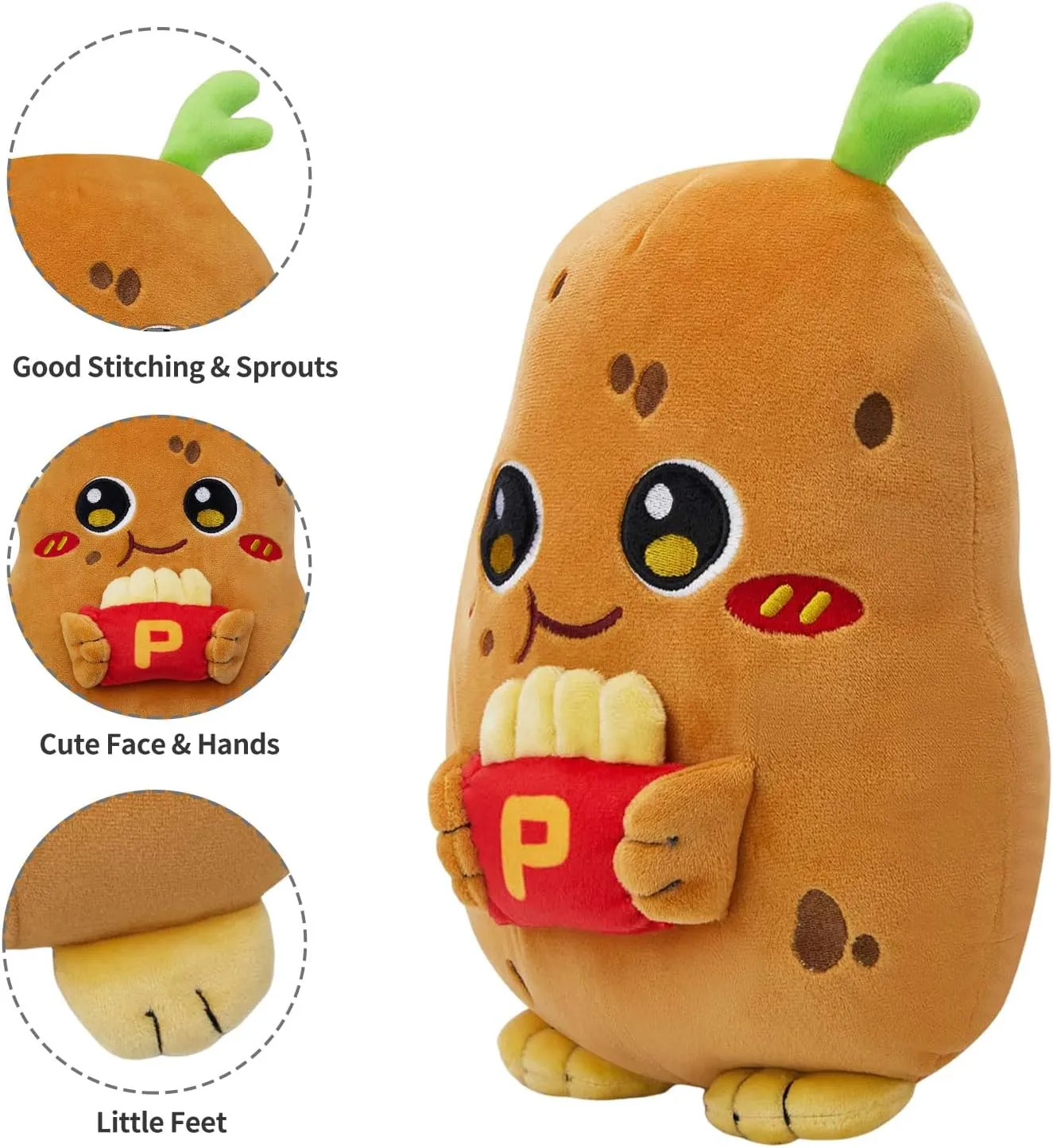 12-Inch Kawaii Potato Plush with French Fries Potato Stuffed Animal Soft Plush Food Toys for Kids Birthday Gifts