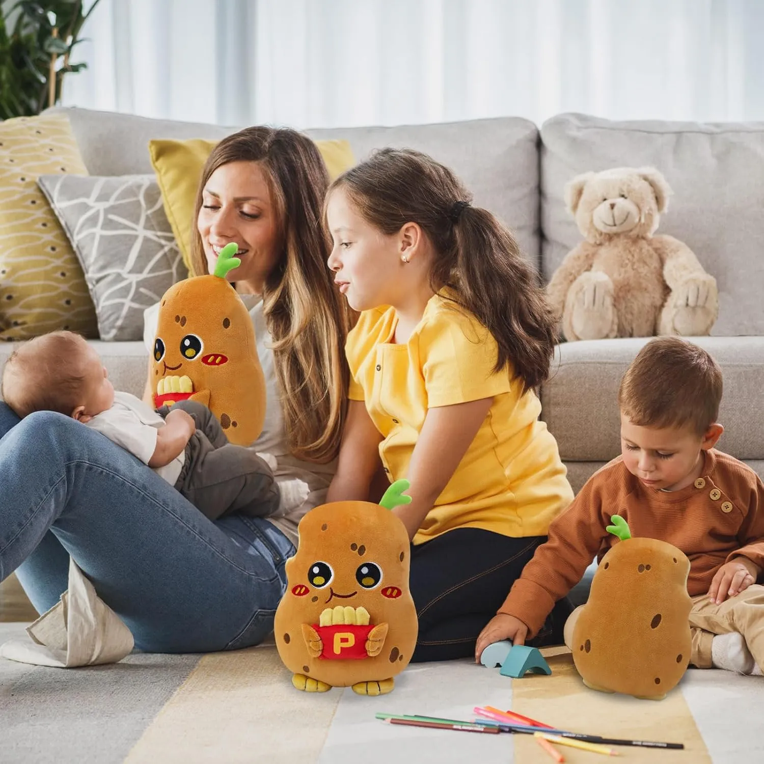 12-Inch Kawaii Potato Plush with French Fries Potato Stuffed Animal Soft Plush Food Toys for Kids Birthday Gifts
