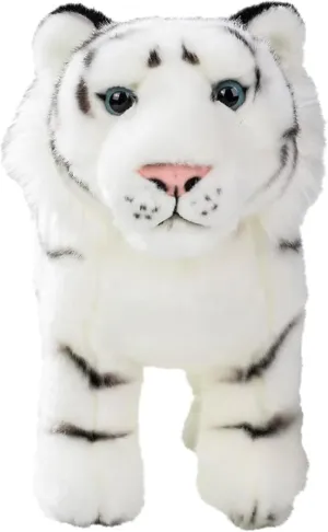 12” Standing Stuffed White Tiger for Boys & Girls, Safari Baby Shower Decorations, Soft Plush, Nursery Décor, Huggable Soft Toys, Realistic Features, Elephant, Lion, Wolf, Rhino & More (White Tiger)