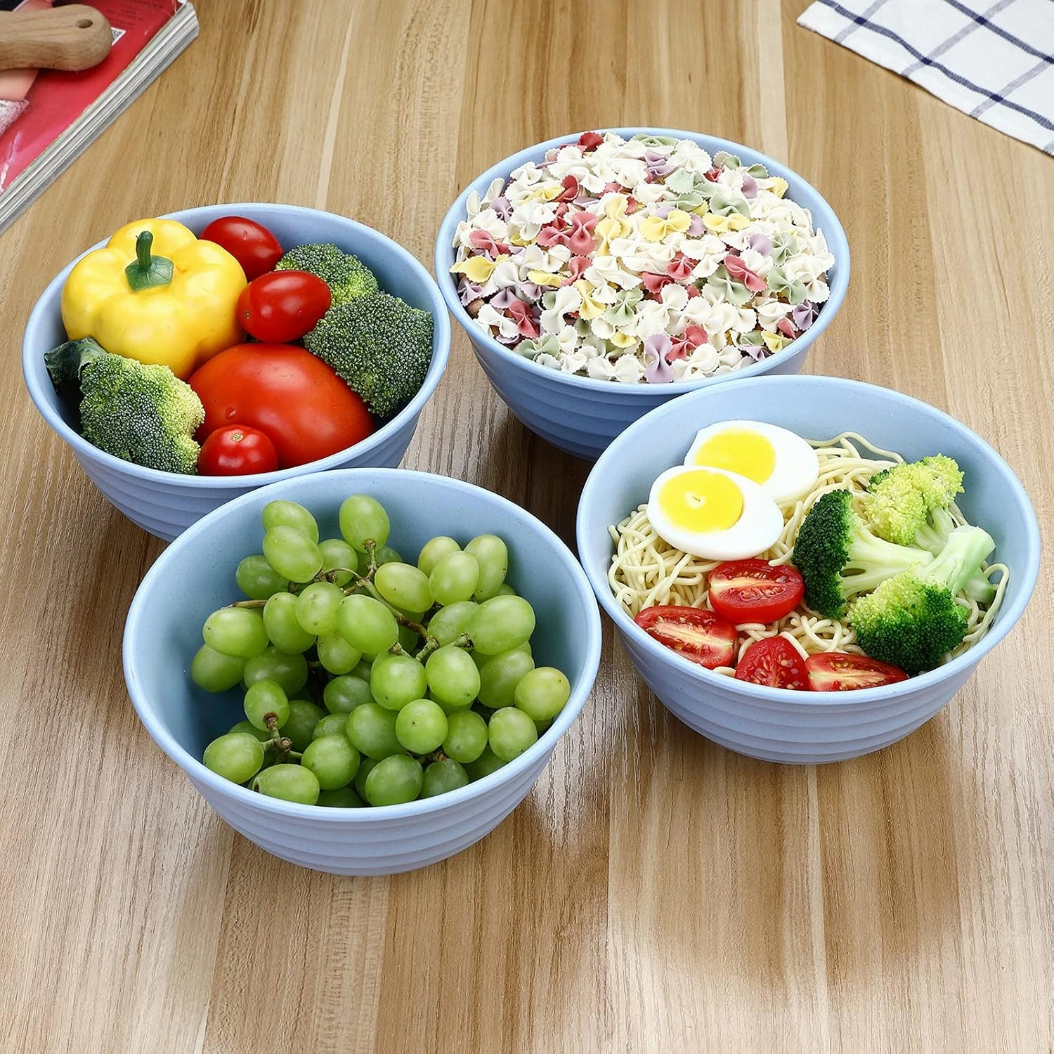 12pcs Plastic Wheat Straw Dinnerware Sets Service for 4, Cups, Plates and Bowls Sets Microwave Dishwasher Safe Lightweight