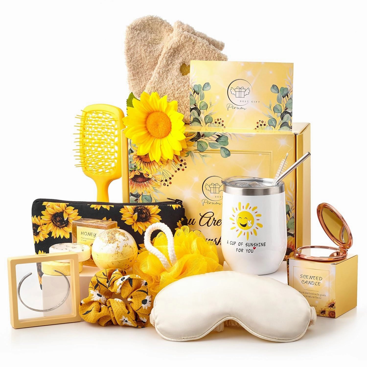 13 Pcs Self Care and Birthday Gift Box for Women - Women’s Day Gift for Women, Mom, Wife with Bath Care and Relaxing Gifts - Tumbler, Scented Candle, Bath Bomb ,Soap, Hair Brush, Bracelet