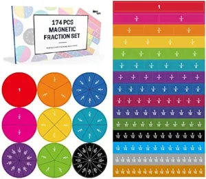 174pcs Magnetic Fraction Tiles & Circles Magnet Set for Kids, Early Math Skills, Counting & Math Toys