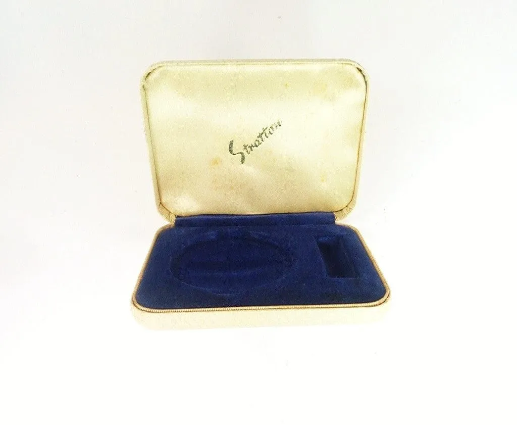 1950s Cased Silver Plated Stratton Makeup Compact And Matching Lipstick Holder In Original Outer Box