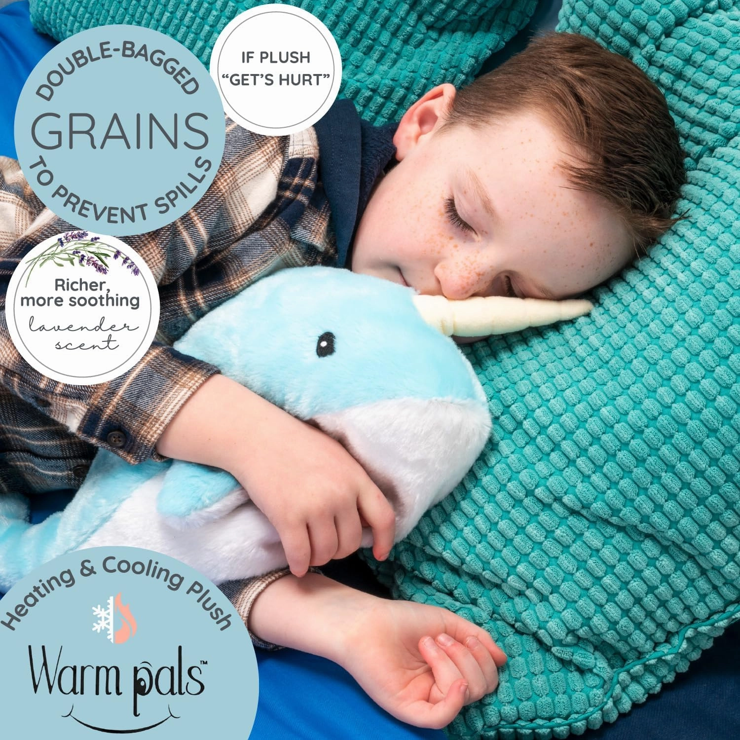 1i4 Group Warm Pals - Nori The Narwhal - Cozy Microwavable Lavender Scented Plush Toys - Heated Stuffed Animal - Heatable Coolable Bedtime Comfort Plushie