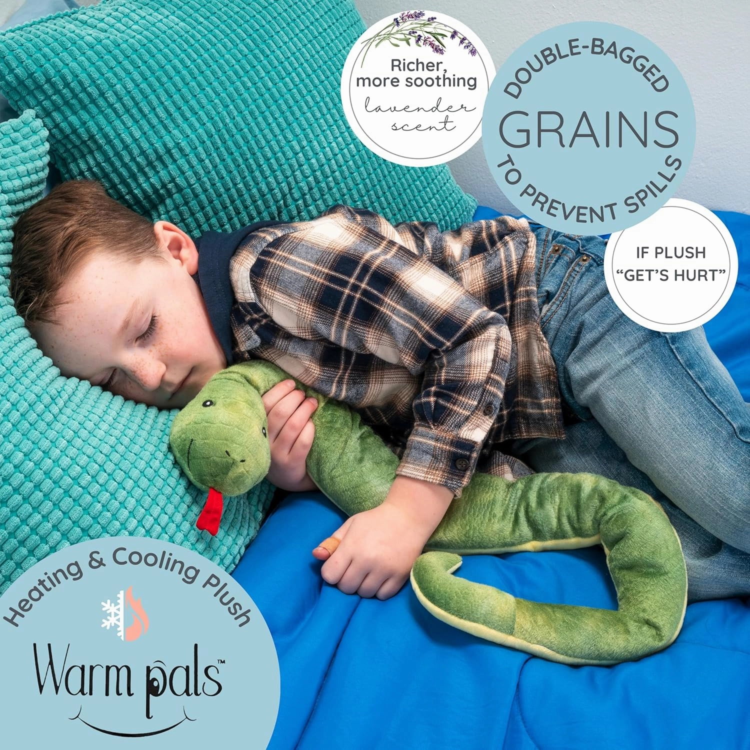 1i4 Group Warm Pals - Sammy The Snake - Cozy Microwavable Lavender Scented Plush Toys - Heated Stuffed Animal - Heatable Coolable Bedtime Comfort Plushie
