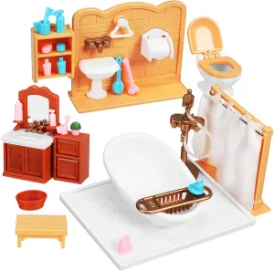1set Mini Bathroom Dollhouse Furniture Realistic Shower Room Accessories for Boys and Girls Includes Mini Bathtub Sink and Cabinet Safe Decor for Imaginative Play