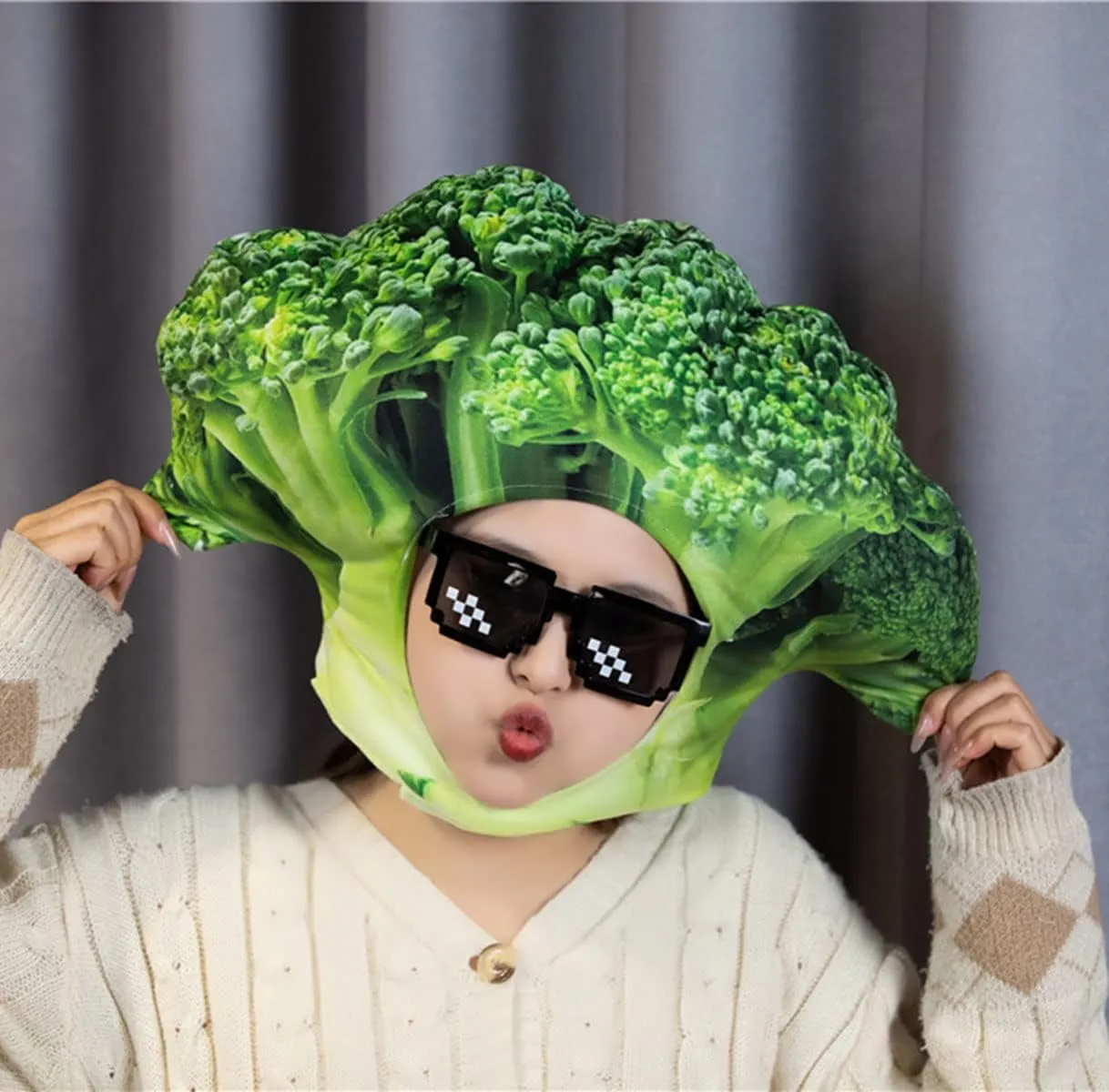 2023 Realistic Cabbage,Broccoli,Corn Hat Cap Plush Vegetable Dress Up Mask for Halloween Christmas Party Costume Props