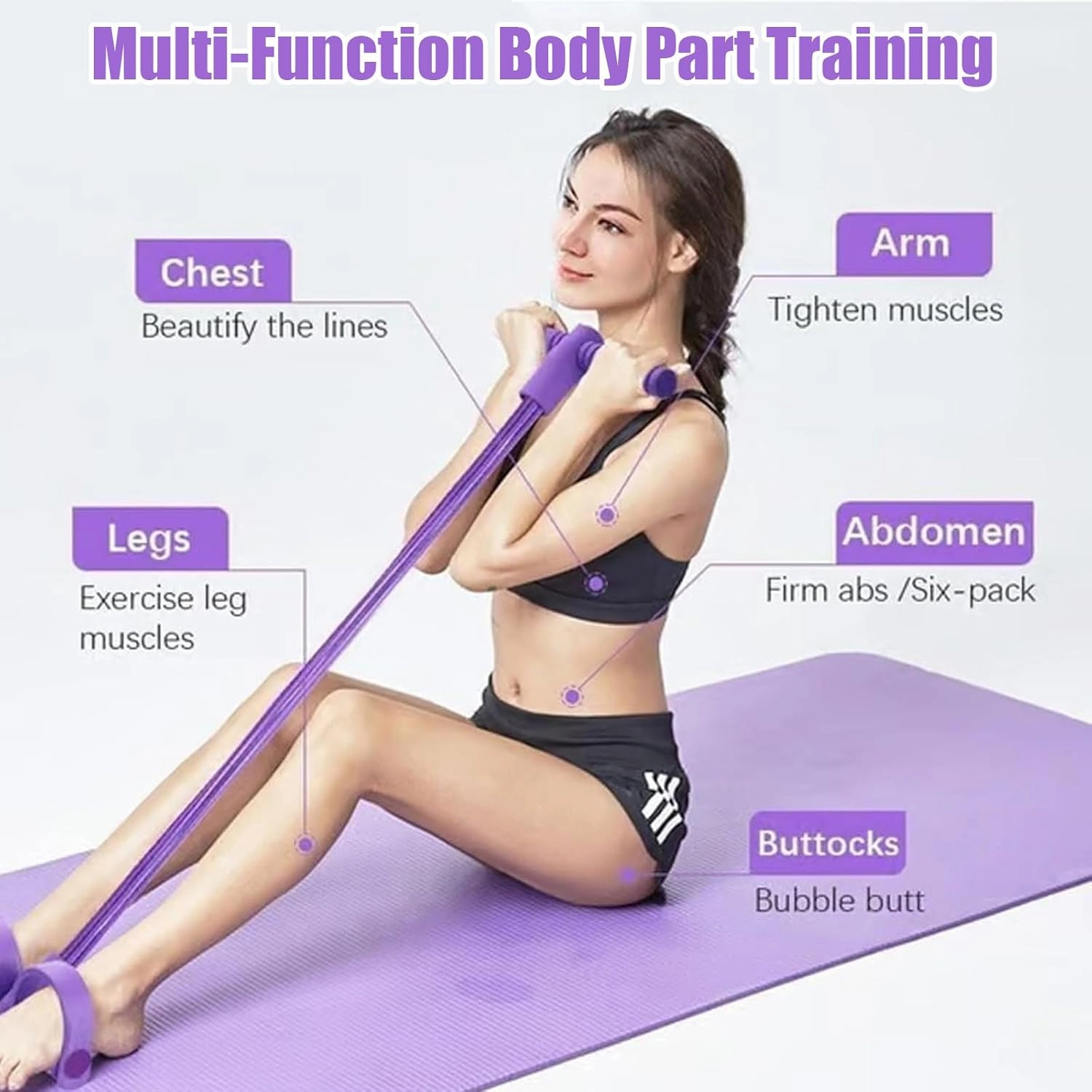 21 Fitness Resistance Bands-2025 New 4 Tube Pedal Ankle Puller, Ab Training Auxiliary Device, Pedal Resistance Band with Handle, Fitness Equipment