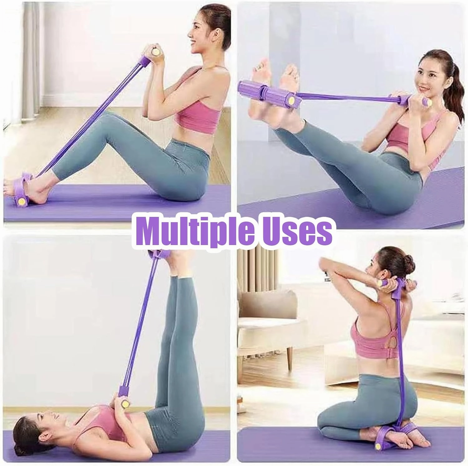 21 Fitness Resistance Bands-2025 New 4 Tube Pedal Ankle Puller, Ab Training Auxiliary Device, Pedal Resistance Band with Handle, Fitness Equipment