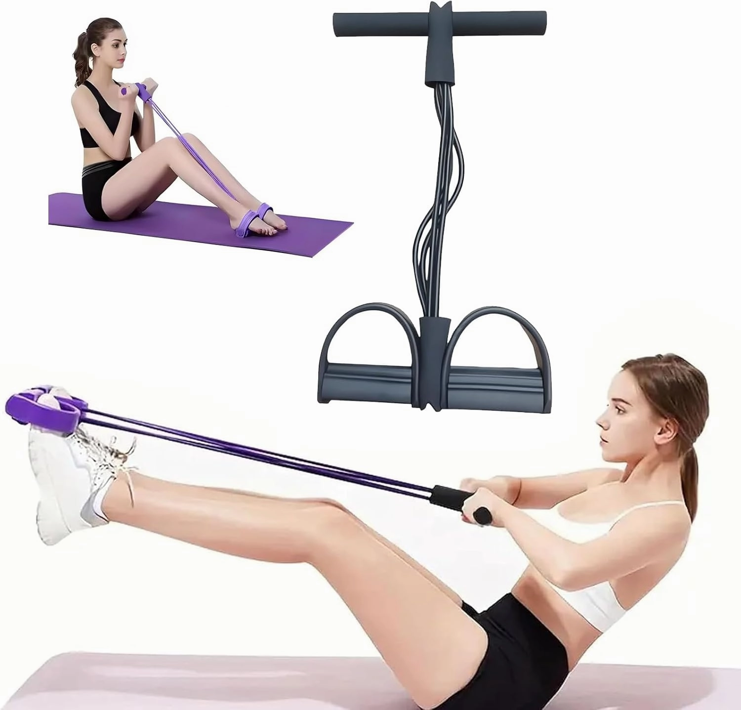 21 Fitness Resistance Bands-2025 New 4 Tube Pedal Ankle Puller, Ab Training Auxiliary Device, Pedal Resistance Band with Handle, Fitness Equipment