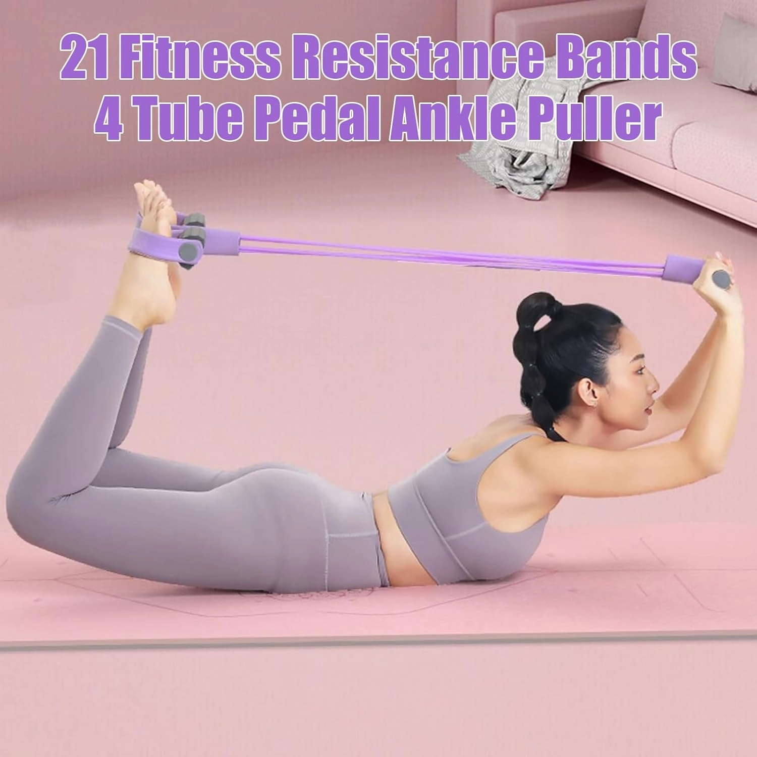 21 Fitness Resistance Bands-2025 New 4 Tube Pedal Ankle Puller, Ab Training Auxiliary Device, Pedal Resistance Band with Handle, Fitness Equipment