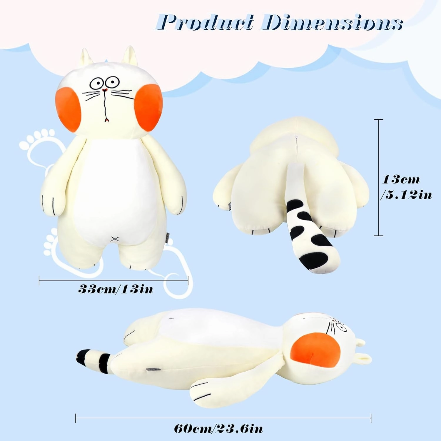 23 inch Long Cat Plush Pillow - Soft Stuffed Animal Pillow for Kids & Adults, Body Pillow (Stupefied Cat)