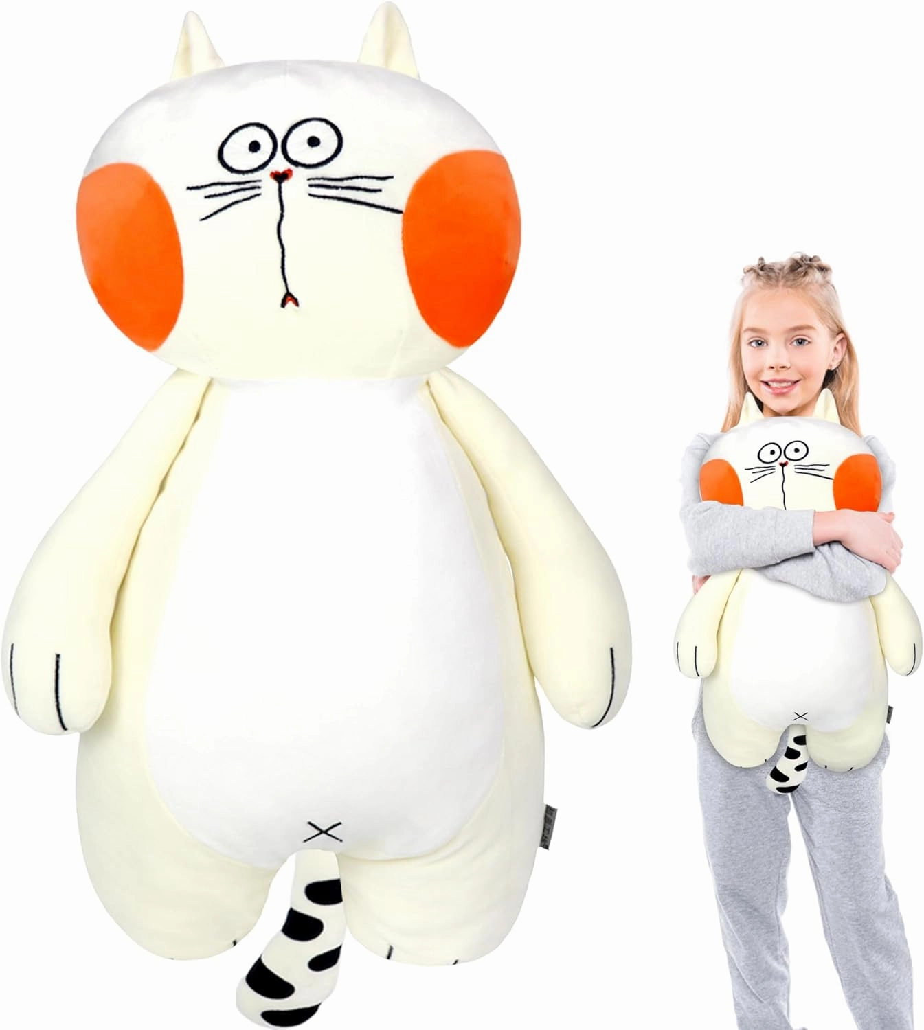 23 inch Long Cat Plush Pillow - Soft Stuffed Animal Pillow for Kids & Adults, Body Pillow (Stupefied Cat)