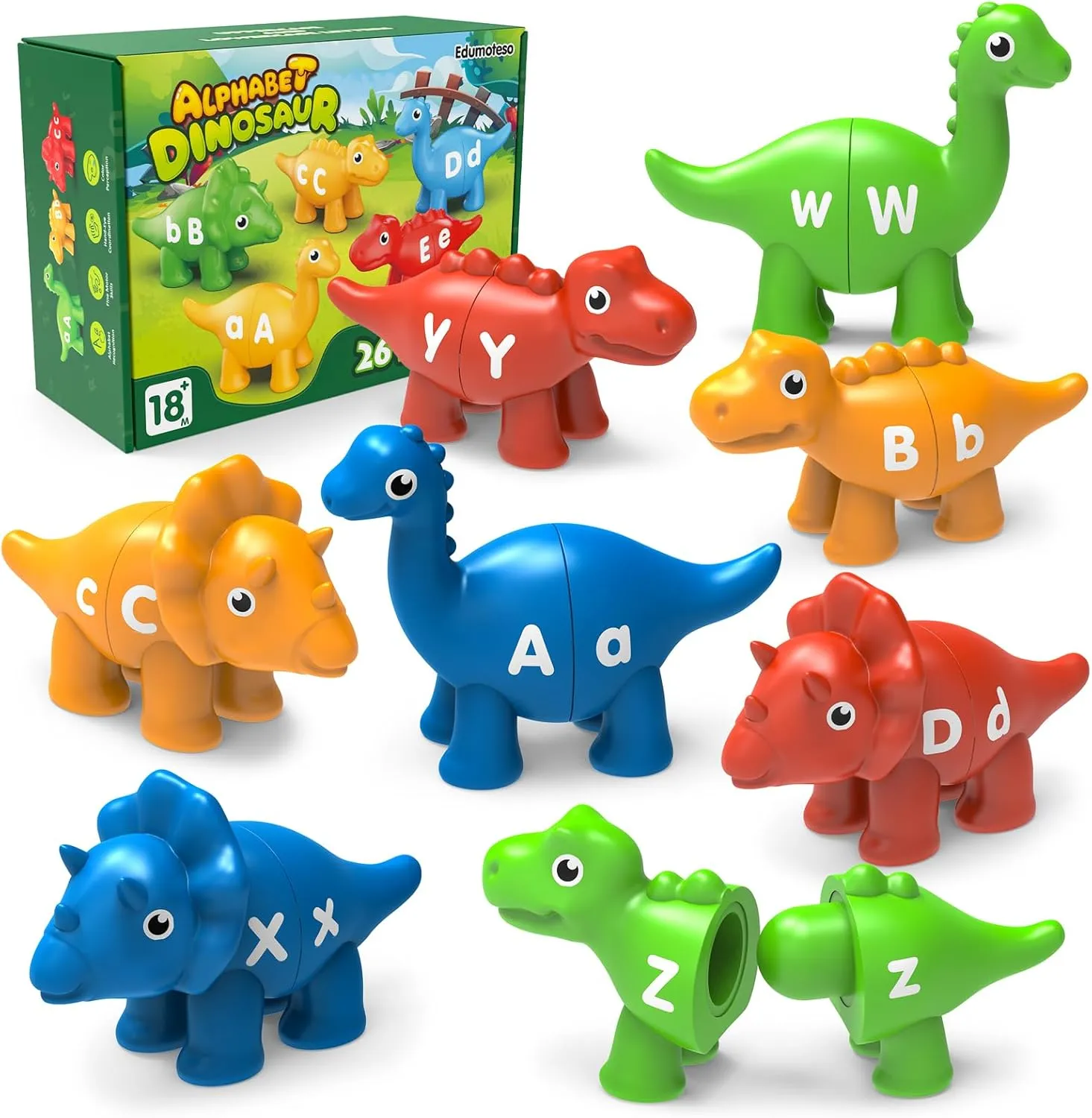 26PCS Dinosaur Alphabet Learning Toys - Uppercase & Lowercase, Preschool Activities Montessori Fine Motor Toys for Toddlers & Kids Age 18M 
