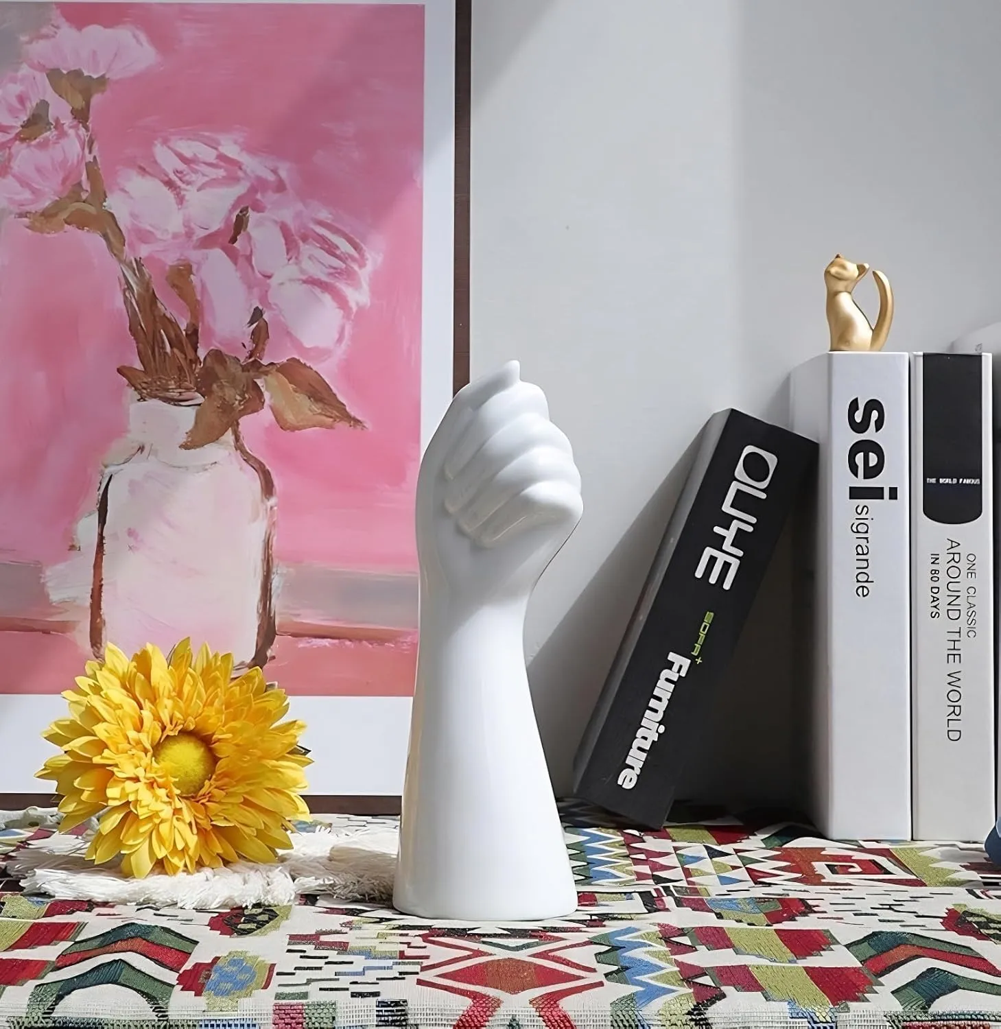 2PC Cute Ceramic Hand Bud White Flower Vases Women Teen Girl Room Home Office Coffee Desk Decor NBHUZEHUA