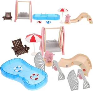 2Sets Miniature Dollhouse Swim Supplies Set with Swim Ring and Beach Chair Portable Accessories for Playhouse and Garden Decor for Creative Playtime