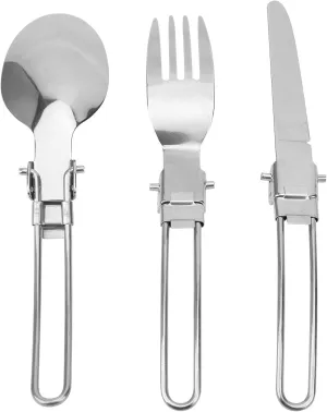 3 Sets Folding Spoon Fork Knife Set, ravel Camping Utensils Set, Portable 3 in 1 Folding Dinner Flatware Utensils, Stainless Steel, for Camping Travel Hiking Backpacking