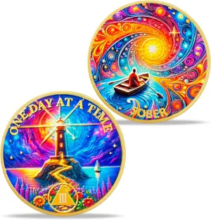 3 Year Anniversary Sobriety Coin Gifts | Lighthouse Dreamy Boat AA Coin - AA Chip Medallion with Serenity Prayer | Narcotics Alcoholics Anonymous Coins for Men Women Recovery Gifts